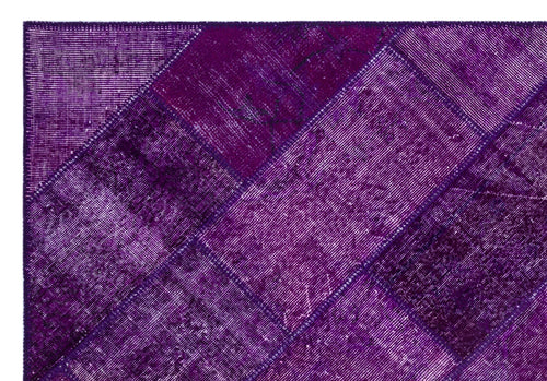 Iskece 26389 Purple Patchwork Wool Handmade Area Rug 5'3" x 7'7"