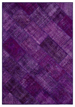 Iskece 26389 Purple Patchwork Wool Handmade Area Rug 5'3" x 7'7"