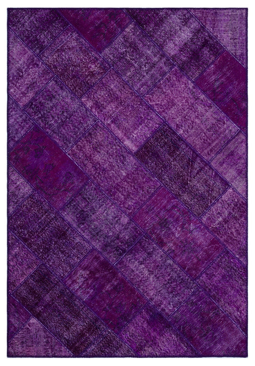 Iskece 26389 Purple Patchwork Wool Handmade Area Rug 5'3" x 7'7"