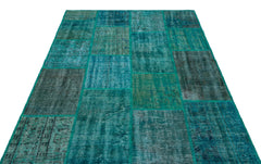 Iskece 26411 Turquoise Patchwork Wool Handmade Area Rug 5'2" x 7'7"