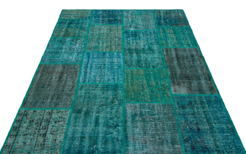 Iskece 26411 Turquoise Patchwork Wool Handmade Area Rug 5'2" x 7'7"