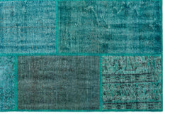Iskece 26411 Turquoise Patchwork Wool Handmade Area Rug 5'2" x 7'7"