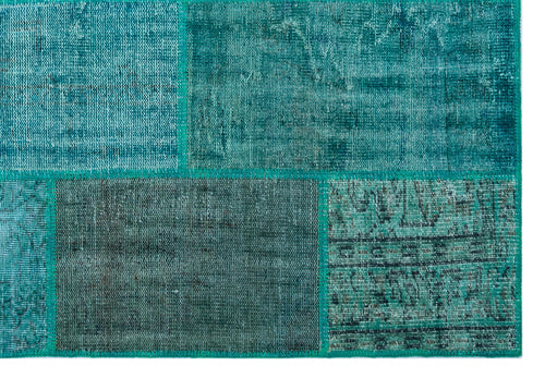 Iskece 26411 Turquoise Patchwork Wool Handmade Area Rug 5'2" x 7'7"