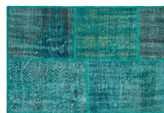 Iskece 26411 Turquoise Patchwork Wool Handmade Area Rug 5'2" x 7'7"