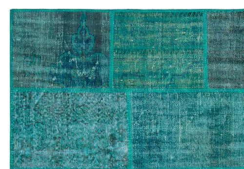 Iskece 26411 Turquoise Patchwork Wool Handmade Area Rug 5'2" x 7'7"