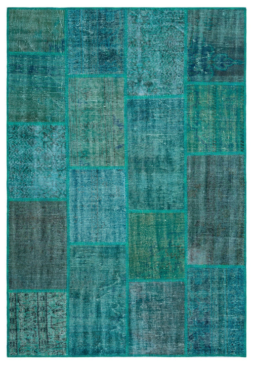 Iskece 26411 Turquoise Patchwork Wool Handmade Area Rug 5'2" x 7'7"