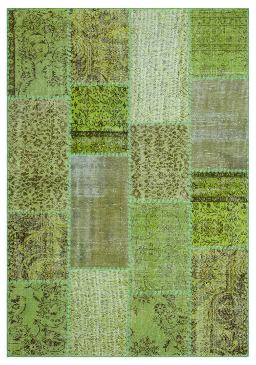 Iskece 26422 Green Vintage Wool Handmade Area Rug 5'3" x 7'7"