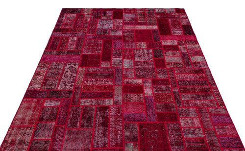 Iskece 26423 Red Patchwork Wool Handmade Area Rug 5'3" x 7'7"