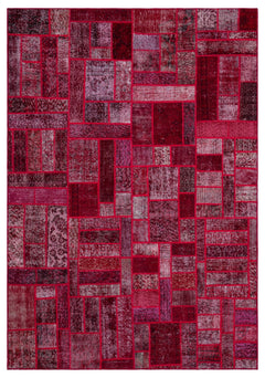 Iskece 26423 Red Patchwork Wool Handmade Area Rug 5'3" x 7'7"