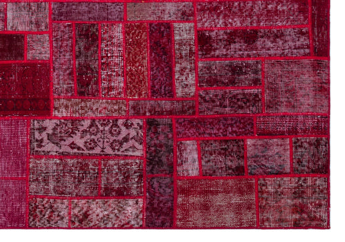 Iskece 26423 Red Patchwork Wool Handmade Area Rug 5'3" x 7'7"
