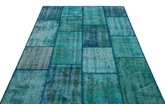 Iskece 26432 Turquoise Patchwork Wool Handmade Area Rug 5'3" x 7'7"
