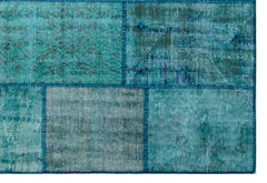 Iskece 26432 Turquoise Patchwork Wool Handmade Area Rug 5'3" x 7'7"