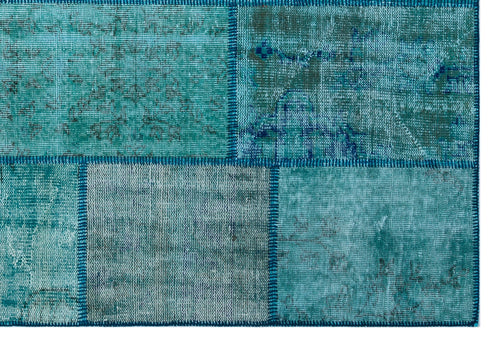 Iskece 26432 Turquoise Patchwork Wool Handmade Area Rug 5'3" x 7'7"
