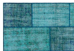 Iskece 26432 Turquoise Patchwork Wool Handmade Area Rug 5'3" x 7'7"