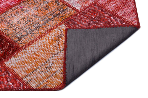 Iskece 26454 Red Patchwork Wool Handmade Area Rug 5'3" x 7'7"