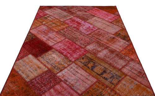 Iskece 26454 Red Patchwork Wool Handmade Area Rug 5'3" x 7'7"