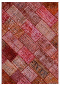 Iskece 26454 Red Patchwork Wool Handmade Area Rug 5'3" x 7'7"