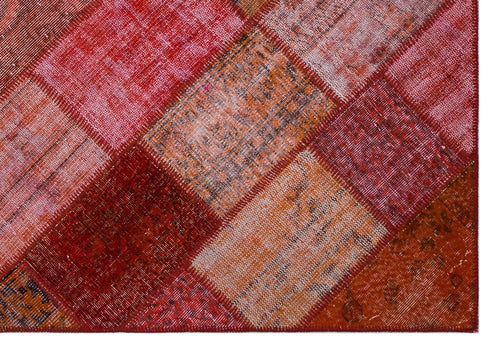 Iskece 26454 Red Patchwork Wool Handmade Area Rug 5'3" x 7'7"