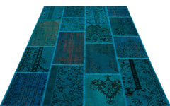 Iskece 26464 Turquoise Patchwork Wool Handmade Area Rug 5'2" x 7'7"