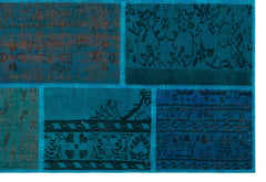 Iskece 26464 Turquoise Patchwork Wool Handmade Area Rug 5'2" x 7'7"