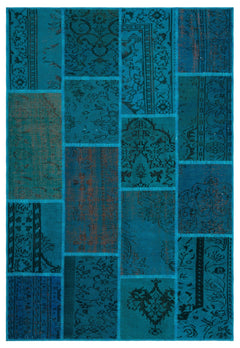 Iskece 26464 Turquoise Patchwork Wool Handmade Area Rug 5'2" x 7'7"