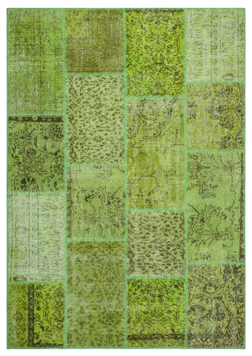 Iskece 26477 Green Vintage Wool Handmade Area Rug 5'3" x 7'7"