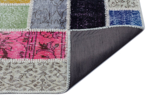 Iskece 26479 Beige Patchwork Wool Handmade Area Rug 5'3" x 7'7"