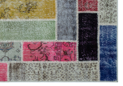 Iskece 26479 Beige Patchwork Wool Handmade Area Rug 5'3" x 7'7"