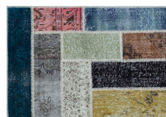 Iskece 26479 Beige Patchwork Wool Handmade Area Rug 5'3" x 7'7"