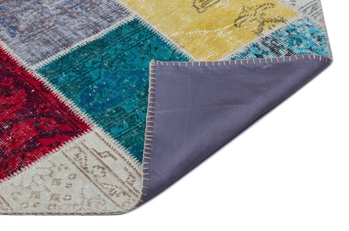 Iskece 26487 Beige Patchwork Wool Handmade Area Rug 5'3" x 7'7"