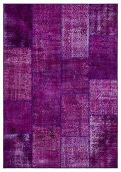 Iskece 26488 Purple Patchwork Wool Handmade Area Rug 5'3" x 7'7"