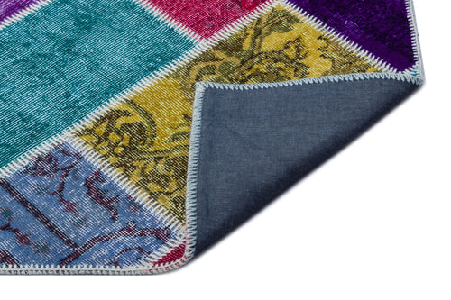 Iskece 26501 Beige Patchwork Wool Handmade Area Rug 5'3" x 7'7"