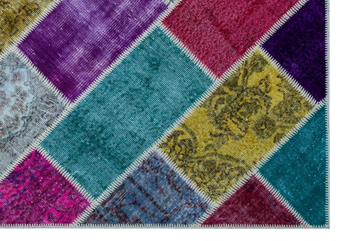 Iskece 26501 Beige Patchwork Wool Handmade Area Rug 5'3" x 7'7"