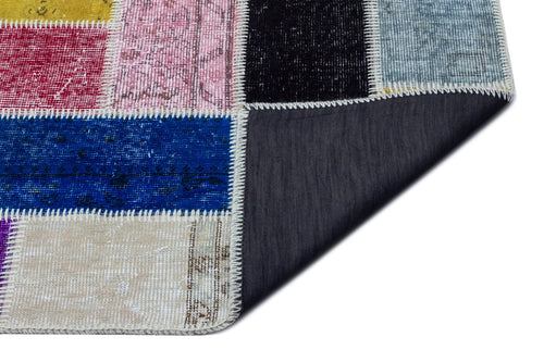 Iskece 26502 Beige Patchwork Wool Handmade Area Rug 5'3" x 7'7"