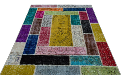 Iskece 26502 Beige Patchwork Wool Handmade Area Rug 5'3" x 7'7"