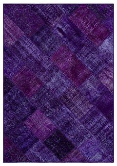 Iskece 26507 Purple Patchwork Wool Handmade Area Rug 5'3" x 7'7"