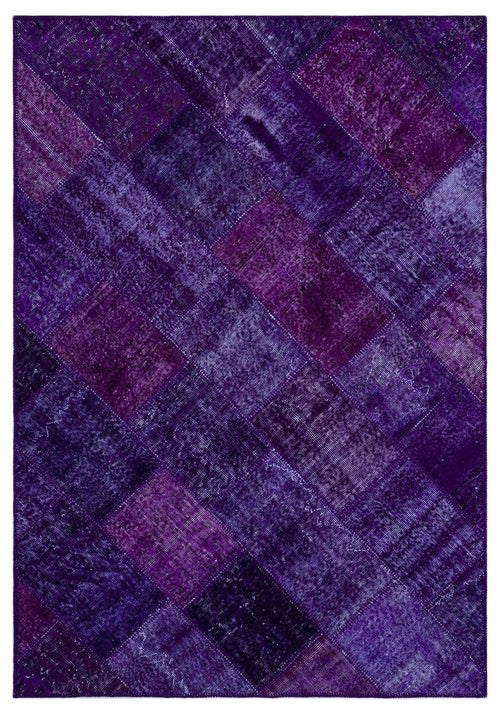 Iskece 26507 Purple Patchwork Wool Handmade Area Rug 5'3" x 7'7"