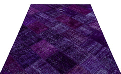 Iskece 26507 Purple Patchwork Wool Handmade Area Rug 5'3" x 7'7"