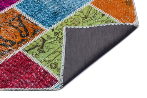 Iskece 26513 Beige Patchwork Wool Handmade Area Rug 5'3" x 7'7"