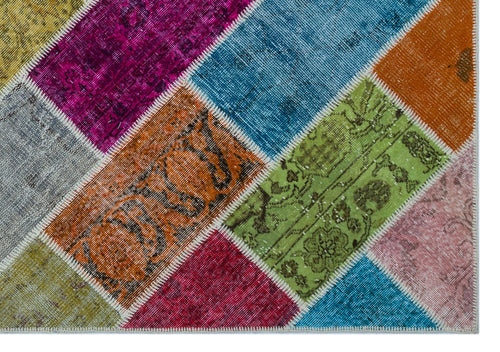 Iskece 26513 Beige Patchwork Wool Handmade Area Rug 5'3" x 7'7"