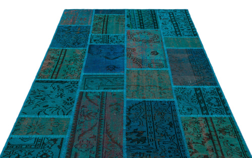 Iskece 26514 Turquoise Patchwork Wool Handmade Area Rug 5'3" x 7'7"