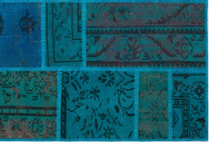 Iskece 26514 Turquoise Patchwork Wool Handmade Area Rug 5'3" x 7'7"