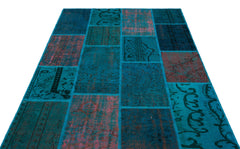 Iskece 26520 Turquoise Patchwork Wool Handmade Area Rug 5'3" x 7'7"