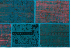 Iskece 26520 Turquoise Patchwork Wool Handmade Area Rug 5'3" x 7'7"