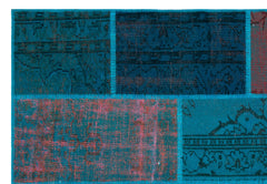 Iskece 26520 Turquoise Patchwork Wool Handmade Area Rug 5'3" x 7'7"