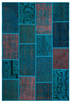 Iskece 26520 Turquoise Patchwork Wool Handmade Area Rug 5'3" x 7'7"