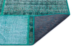 Iskece 26540 Turquoise Patchwork Wool Handmade Area Rug 5'2" x 7'7"