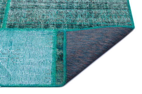 Iskece 26540 Turquoise Patchwork Wool Handmade Area Rug 5'2" x 7'7"