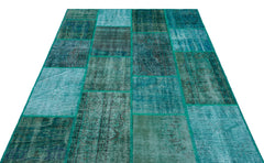 Iskece 26540 Turquoise Patchwork Wool Handmade Area Rug 5'2" x 7'7"
