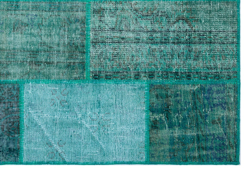Iskece 26540 Turquoise Patchwork Wool Handmade Area Rug 5'2" x 7'7"